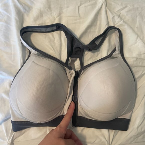 C9 Champion Power Shape Max Zip Sports Bra - White and Gray 36D - Picture 4 of 4